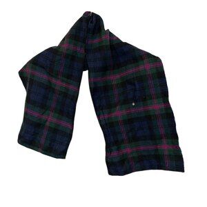 Vintage blue green purple wool plaid scarf